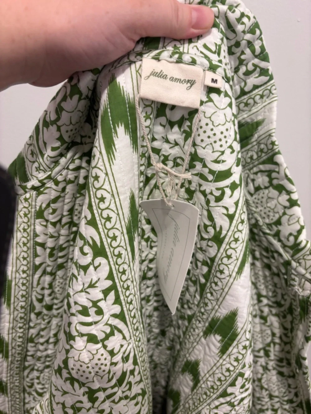 Julia Amory Green White Floral Quilted Jacket Mandarin Collar Size M NWT - Picture 6 of 9